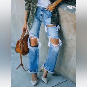 Cannon High Rise Distressed Straight Leg Denim - Size 9